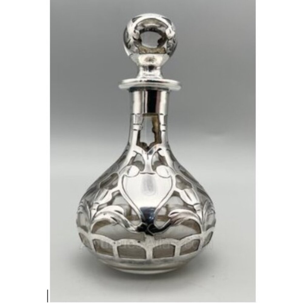 🌻VINTAGE STERLING SILVER OVERLAY FILIGREE ART NOUVEAU PERFUME SCENT BOTTLE